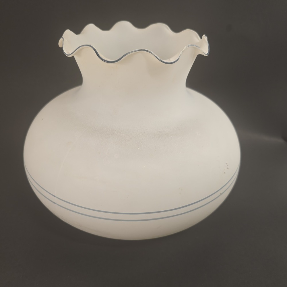 Vintage Large Lampshade For Lamp White‎ & Blue with Ruffle Top